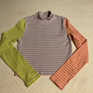 Teddy Fresh Striped Long Sleeved Size L Mock Turtleneck Ribbed Cotton/Spandex